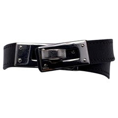 Hermes Paris Black Leather Double Tour Kelly Bracelet