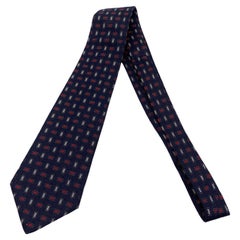 Hermes Paris Black Silk Geometric Rectangle Pattern Neck Tie
