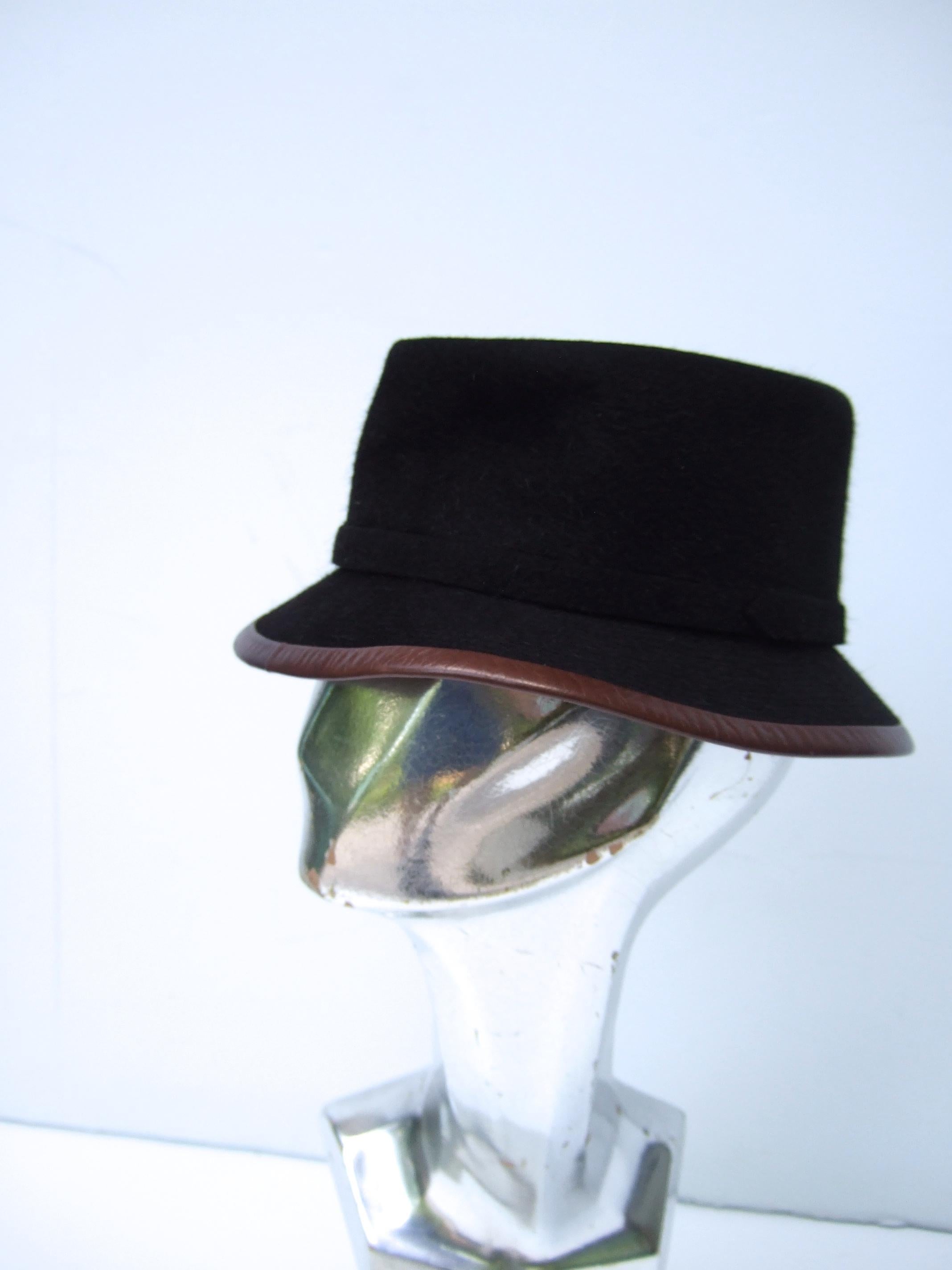 Hermes Paris Black Wool Leather Trim Hat Labeled Motsch Chapeaux Pour Hermes  For Sale 6