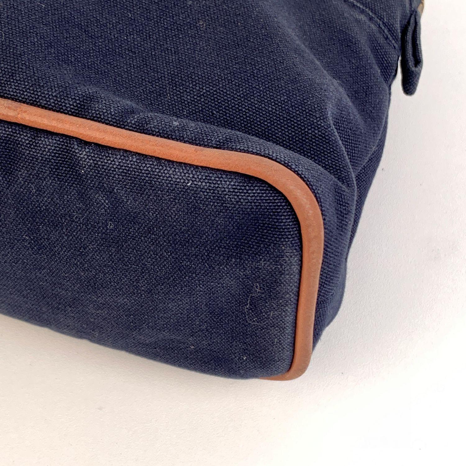 Women's Hermes Paris Blue Cotton Canvas Bolide Travel Case Cosmetic Bag