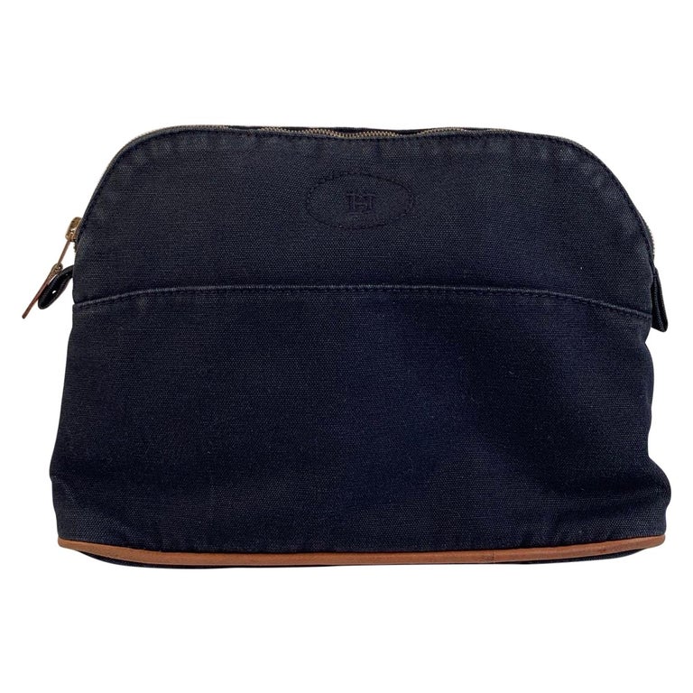 Hermes Paris Blue Cotton Canvas Bolide Travel Case Cosmetic Bag For