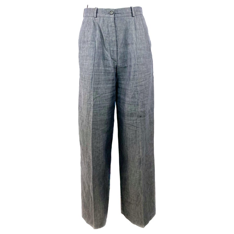 HERMES Paris Blue Linen Straight Trousers Pants Size 38 For Sale at 1stDibs