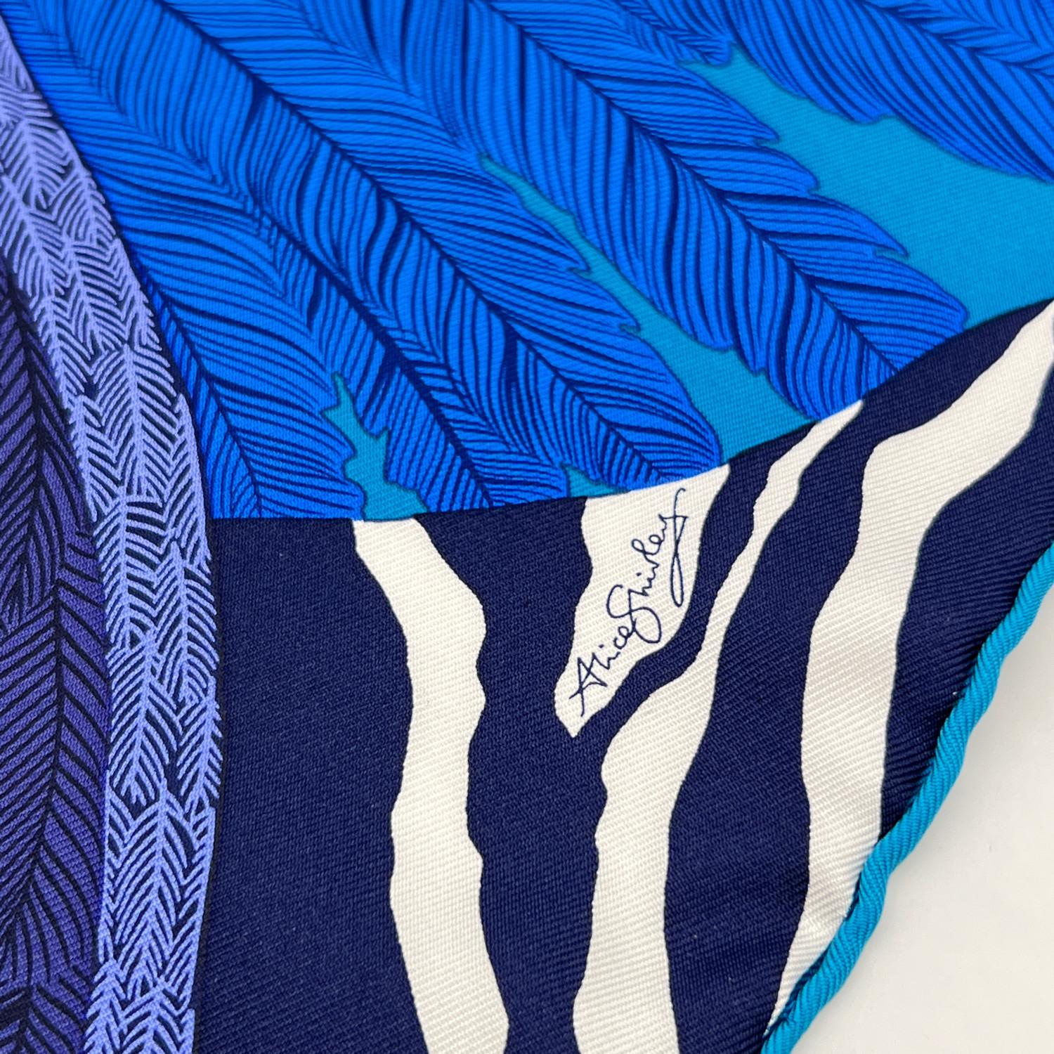 Hermes Paris Blue Pocket Square Neck Scarf Zebra Pegasus In Excellent Condition In Rome, Rome