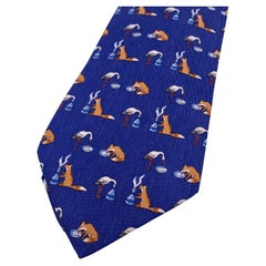Seidenkrawatte von Hermes Paris, blau, Fuchs und Stork, Druck 7786 FA