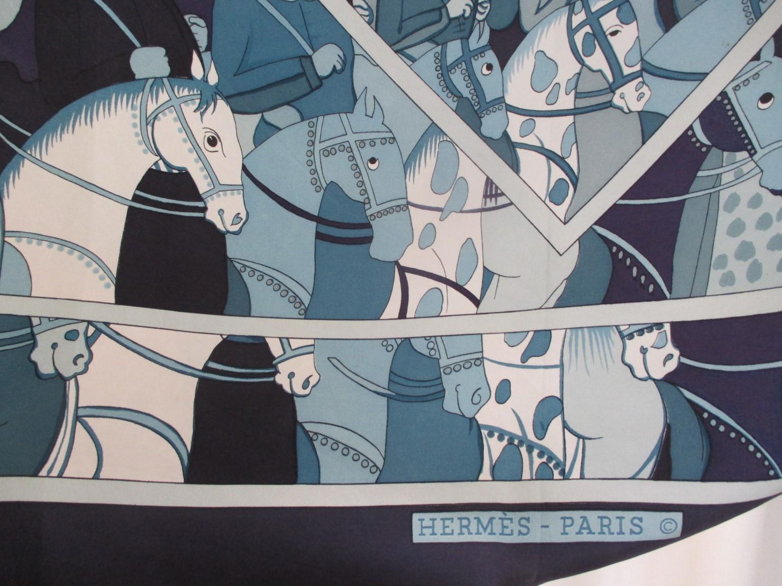 Women's or Men's Hermes Paris Blue Silk Scarf 