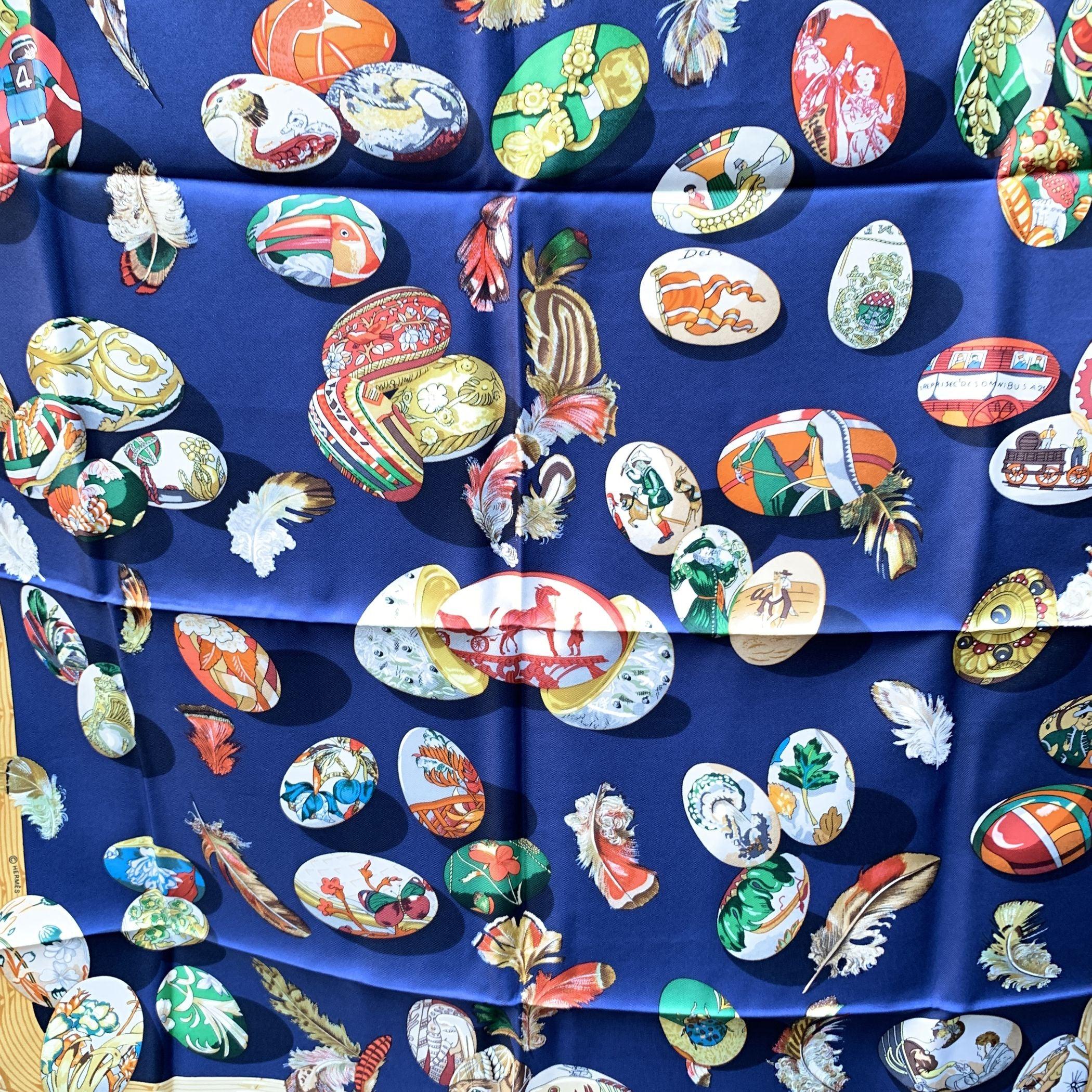 Hermes Paris Blue Silk Scarf Couvee d’Hermes 1994 Caty Latham In Excellent Condition In Rome, Rome