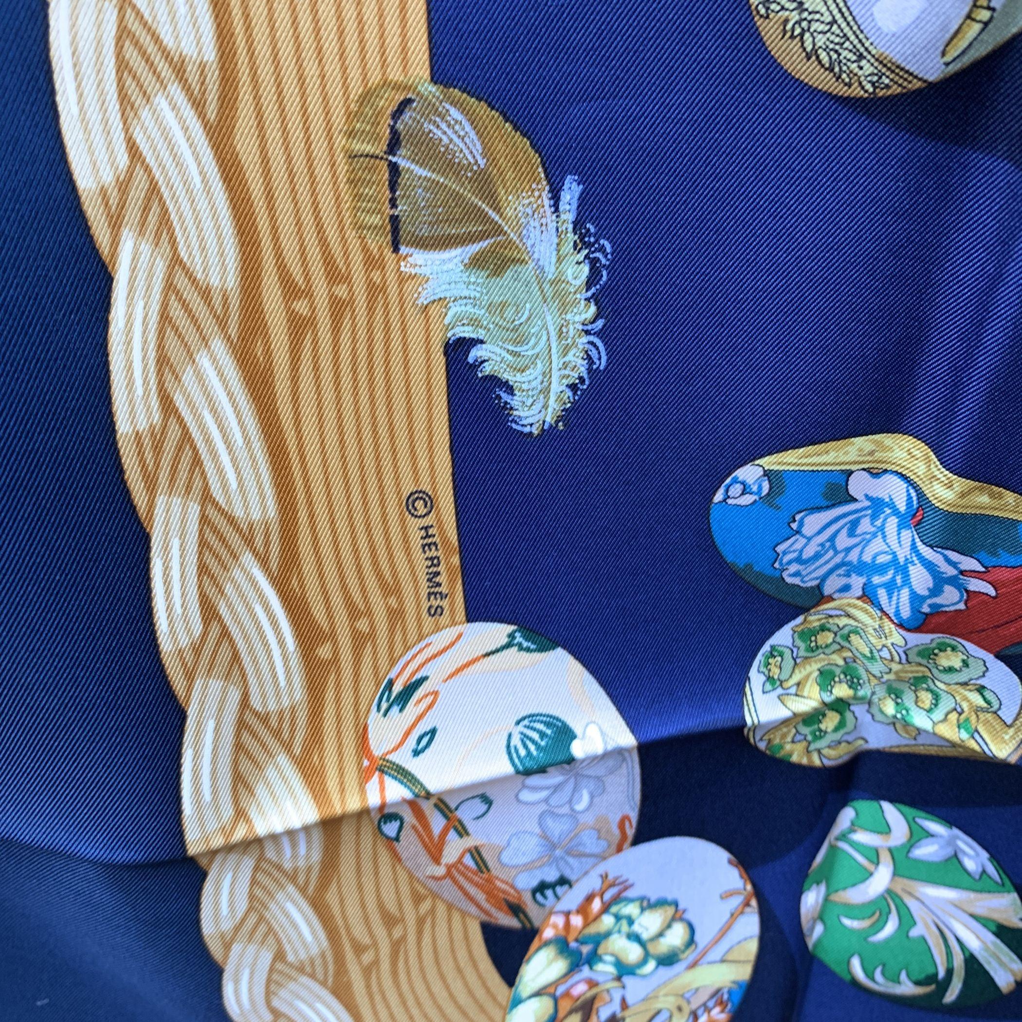 Hermes Paris Blue Silk Scarf Couvee d’Hermes 1994 Caty Latham 2