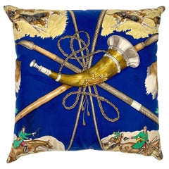 Vintage Hermès Paris Blue Silk Scarf Fox Hunt Pillow