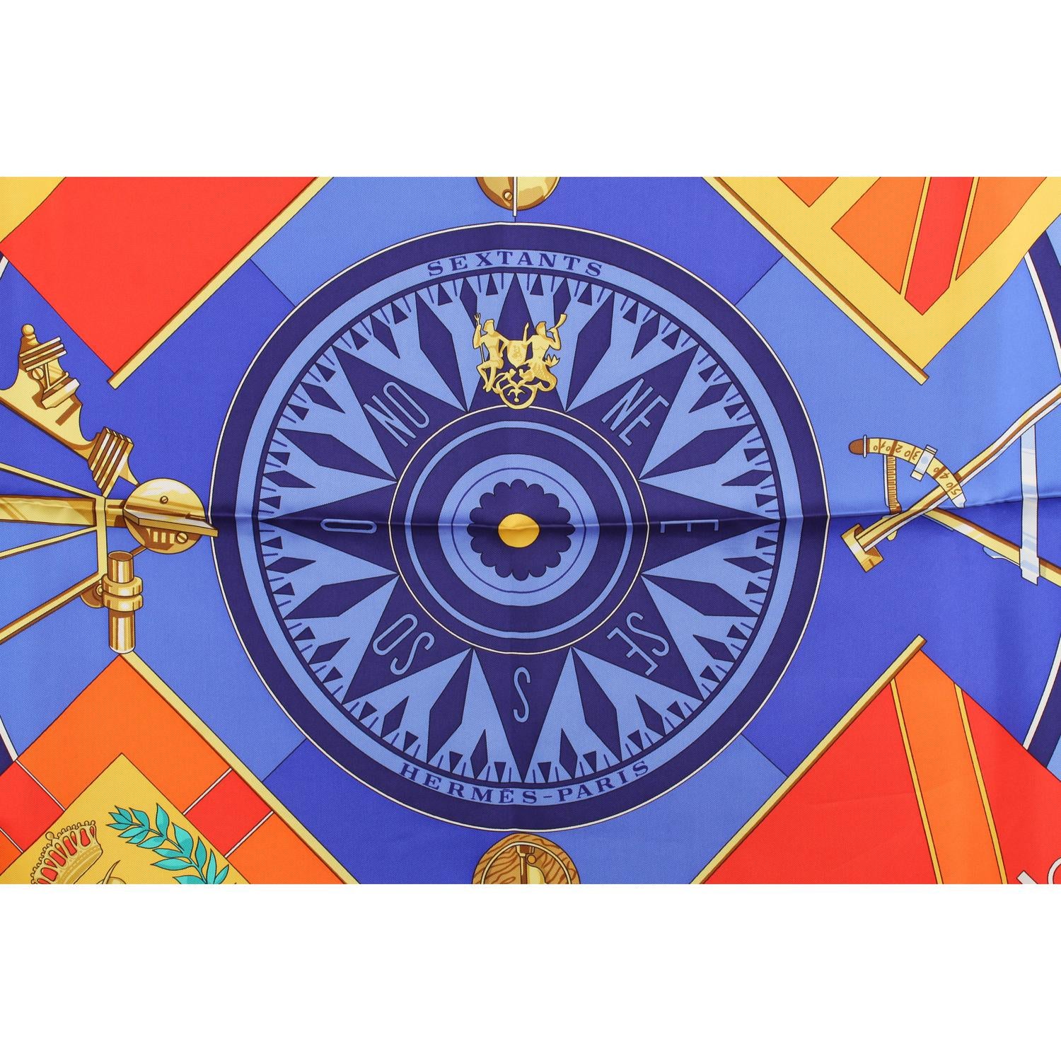 HERMES scarf 'SEXTANTS' by Loic Dubigeon and originally issued in 1981.

Color: Blue
Material: Silk
Model: Scarf
Gender: Women
Country of Manufacture: France
Size: 35 x 35 inches - 88,8 x 88, 8 cm 