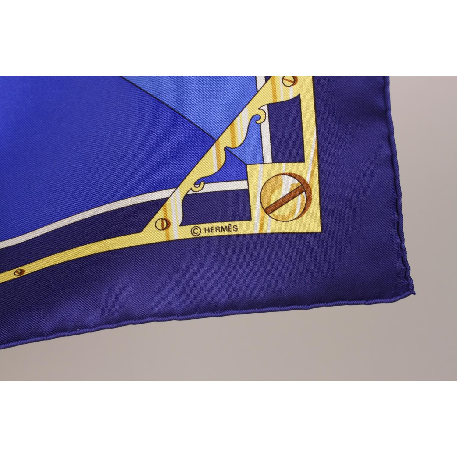 Hermes Paris Blue Silk Scarf Sextants 1981 by Loic Dubigeon In Good Condition In Rome, Rome