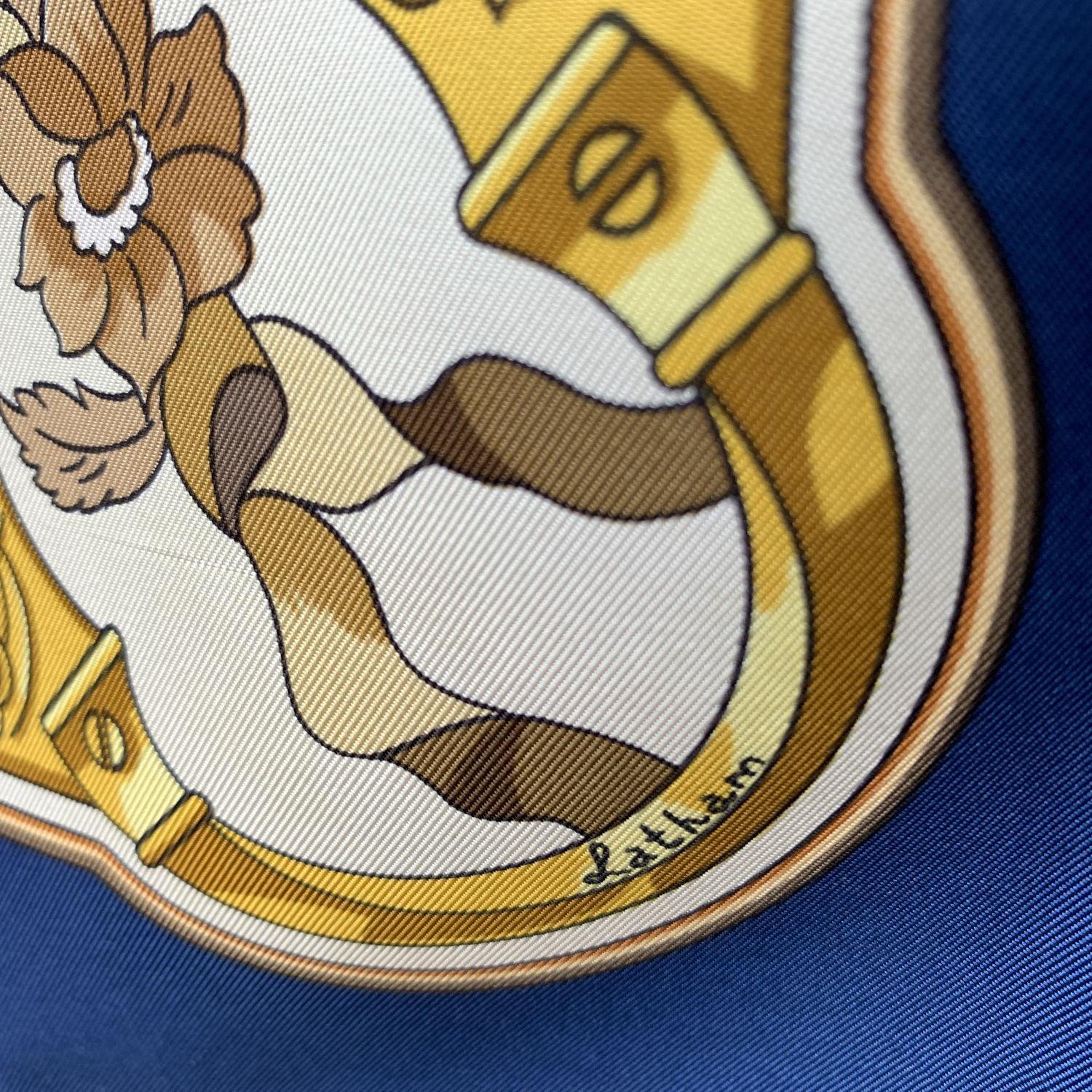 Hermes Paris Blue Vintage Silk Scarf 1998 Copeaux Caty Latham In Good Condition In Rome, Rome