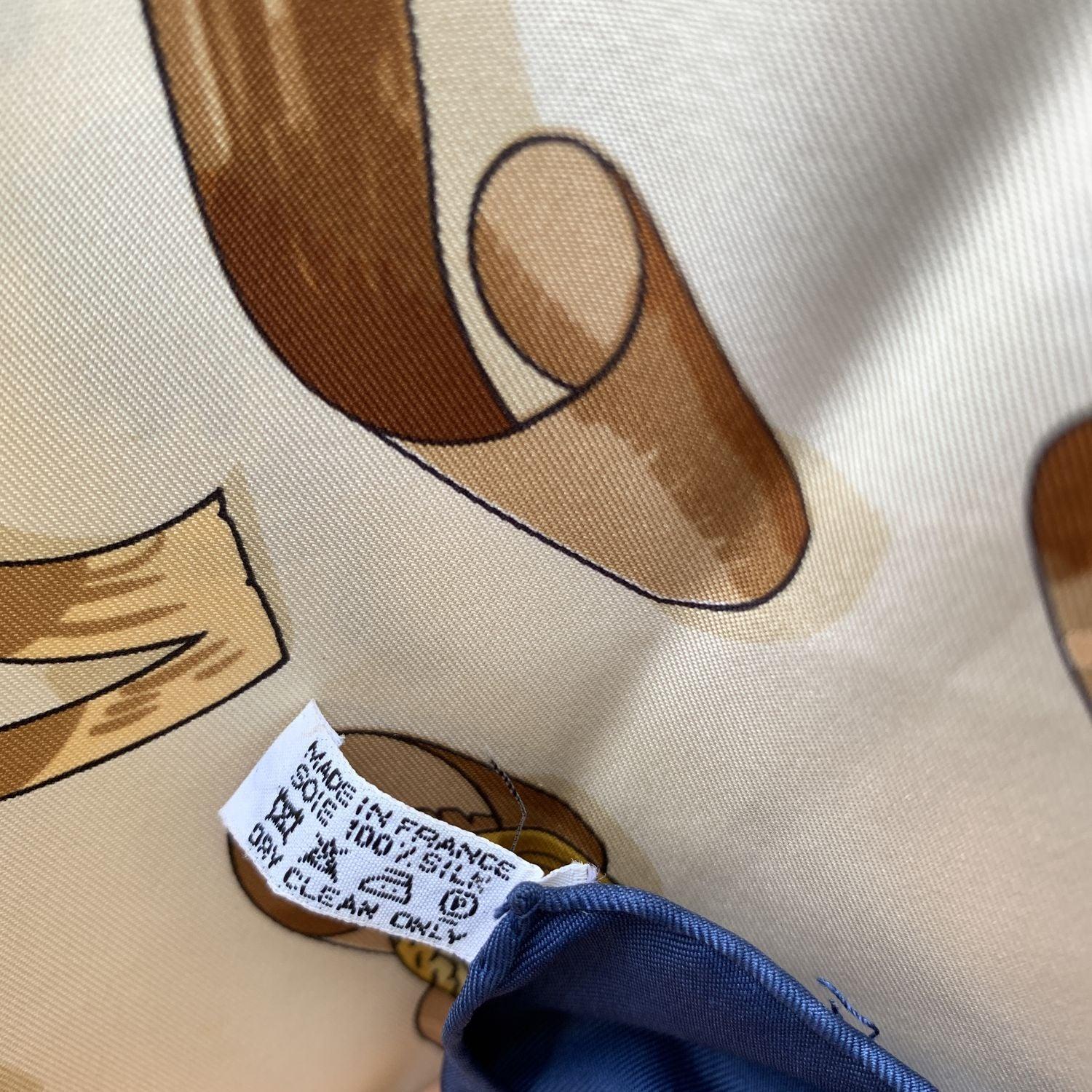 Hermes Paris Blue Vintage Silk Scarf 1998 Copeaux Caty Latham 1