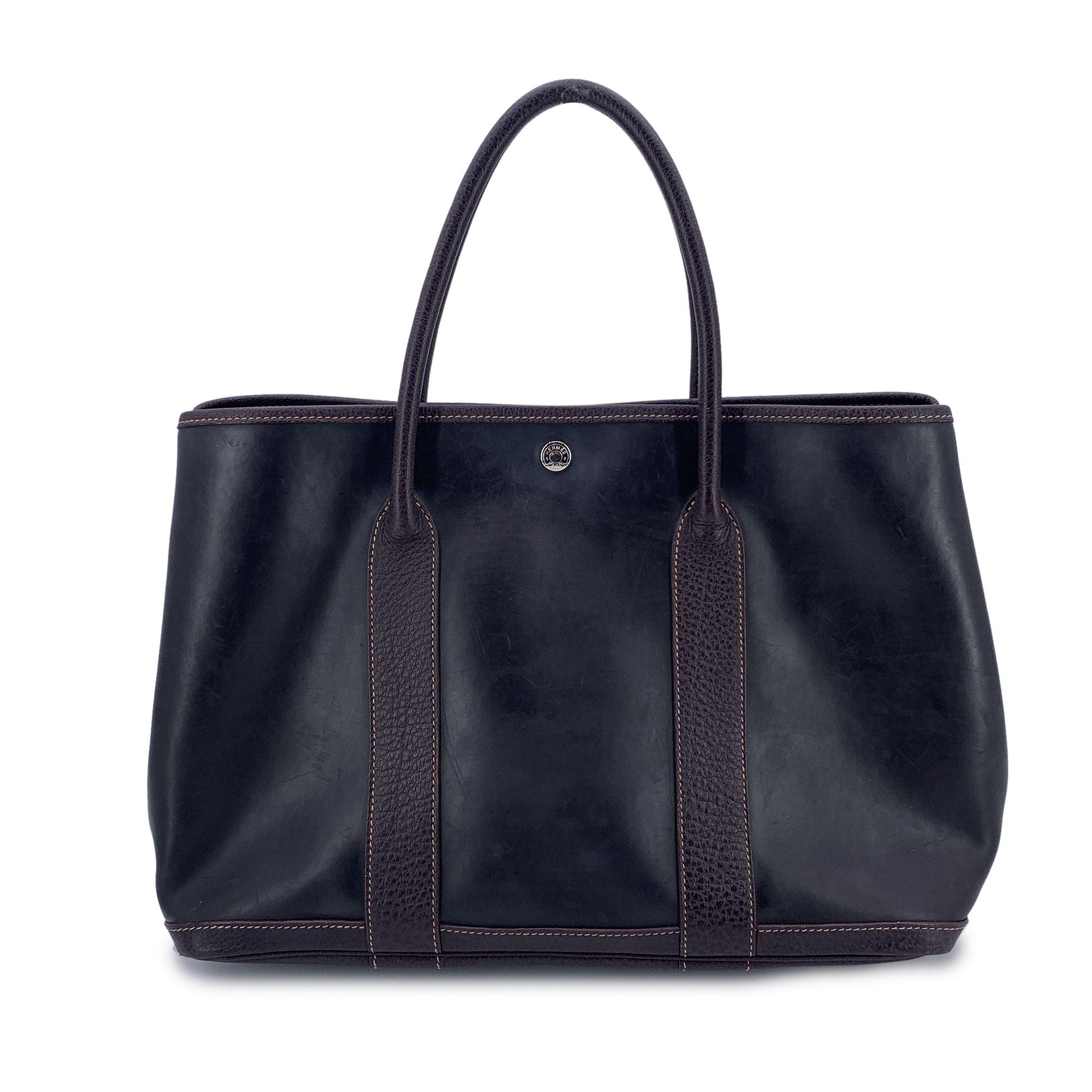Black Hermes Paris Brown Amazonia Rubber Leather Garden Party MM Bag