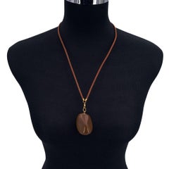 Hermes Paris Brown Corozo Tagua Stone Pendant Necklace