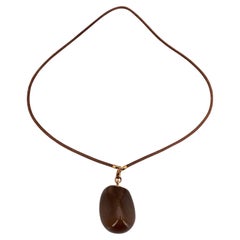 Hermes Paris Brown Corozo Tagua Stone Pendant Necklace