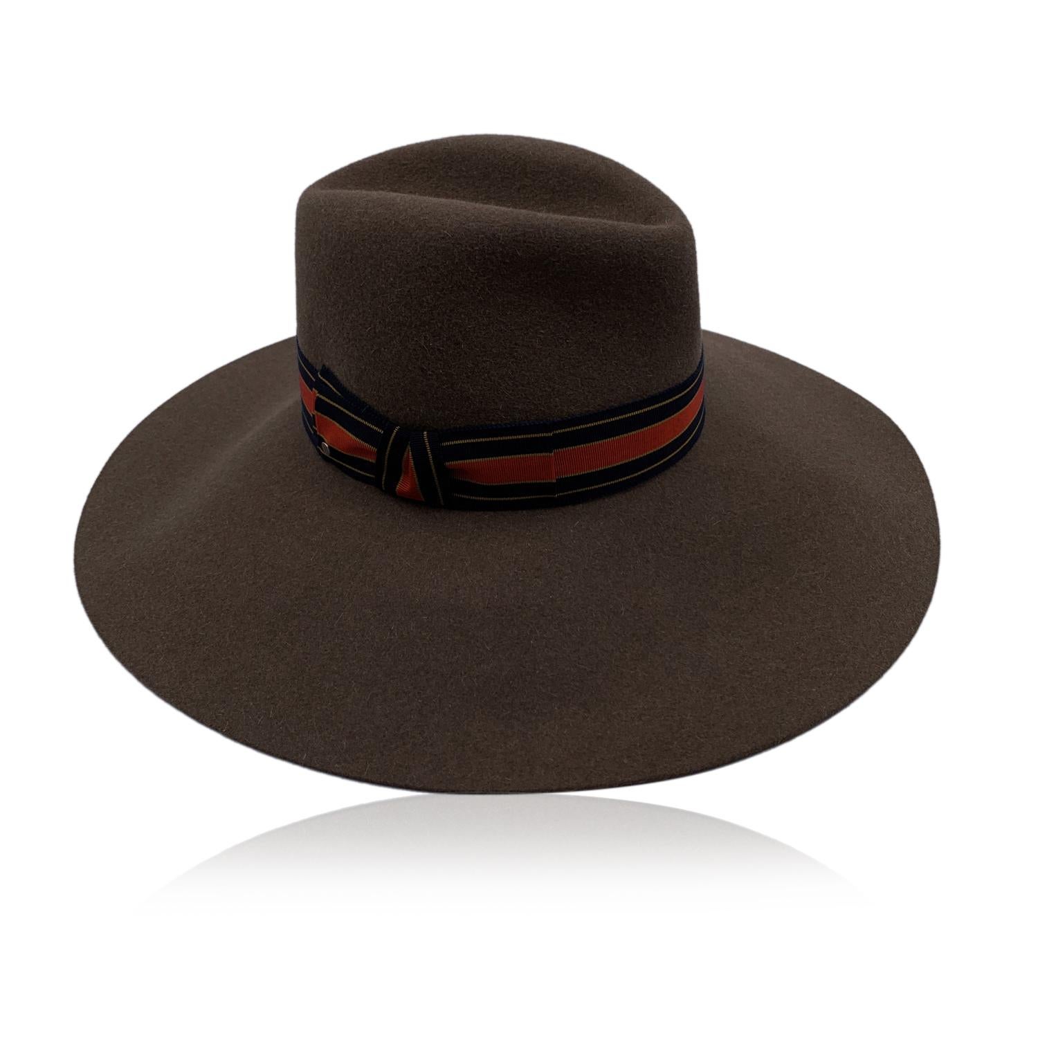 Black Hermes Paris Brown Felt Unisex Hat Wide Brim Size 57