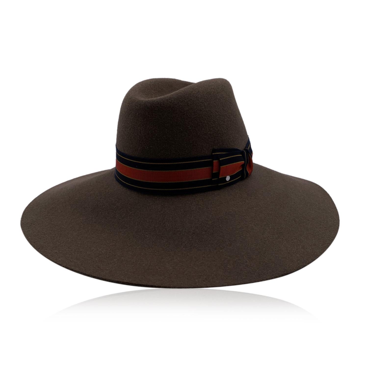 Hermes Paris Brown Felt Unisex Hat Wide Brim Size 57 In Excellent Condition In Rome, Rome