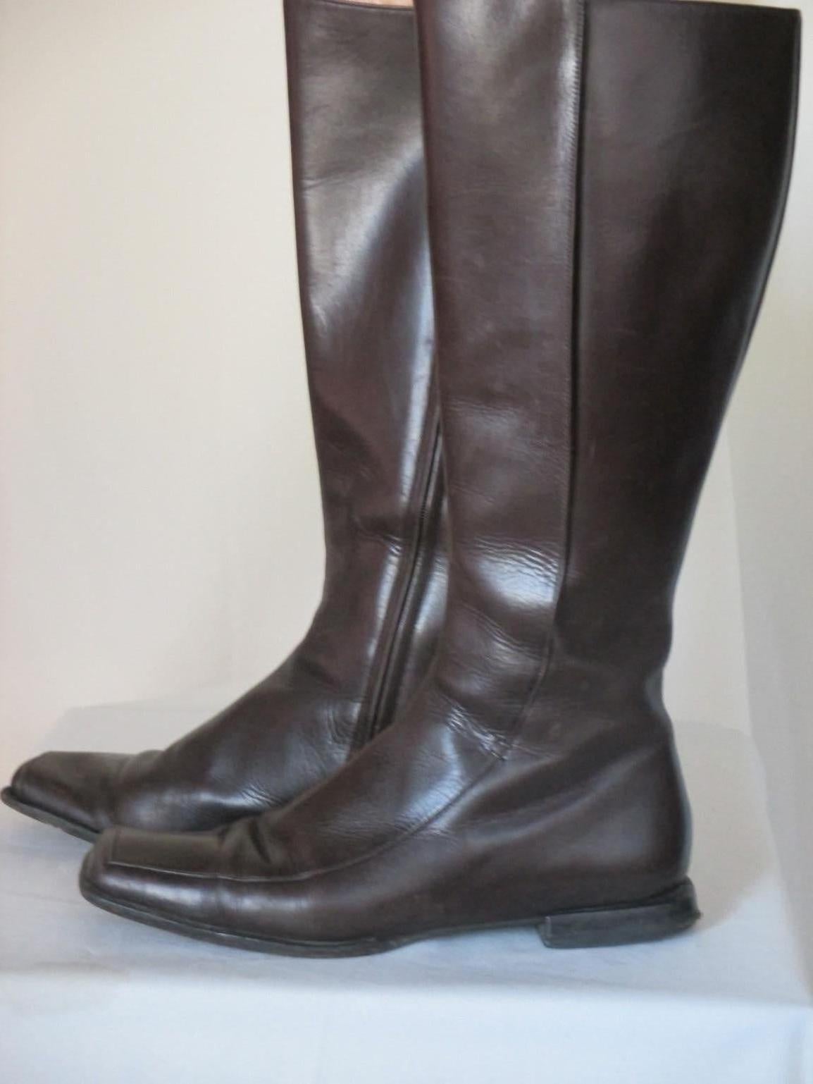 Black HERMES Paris Brown Leather Boots 