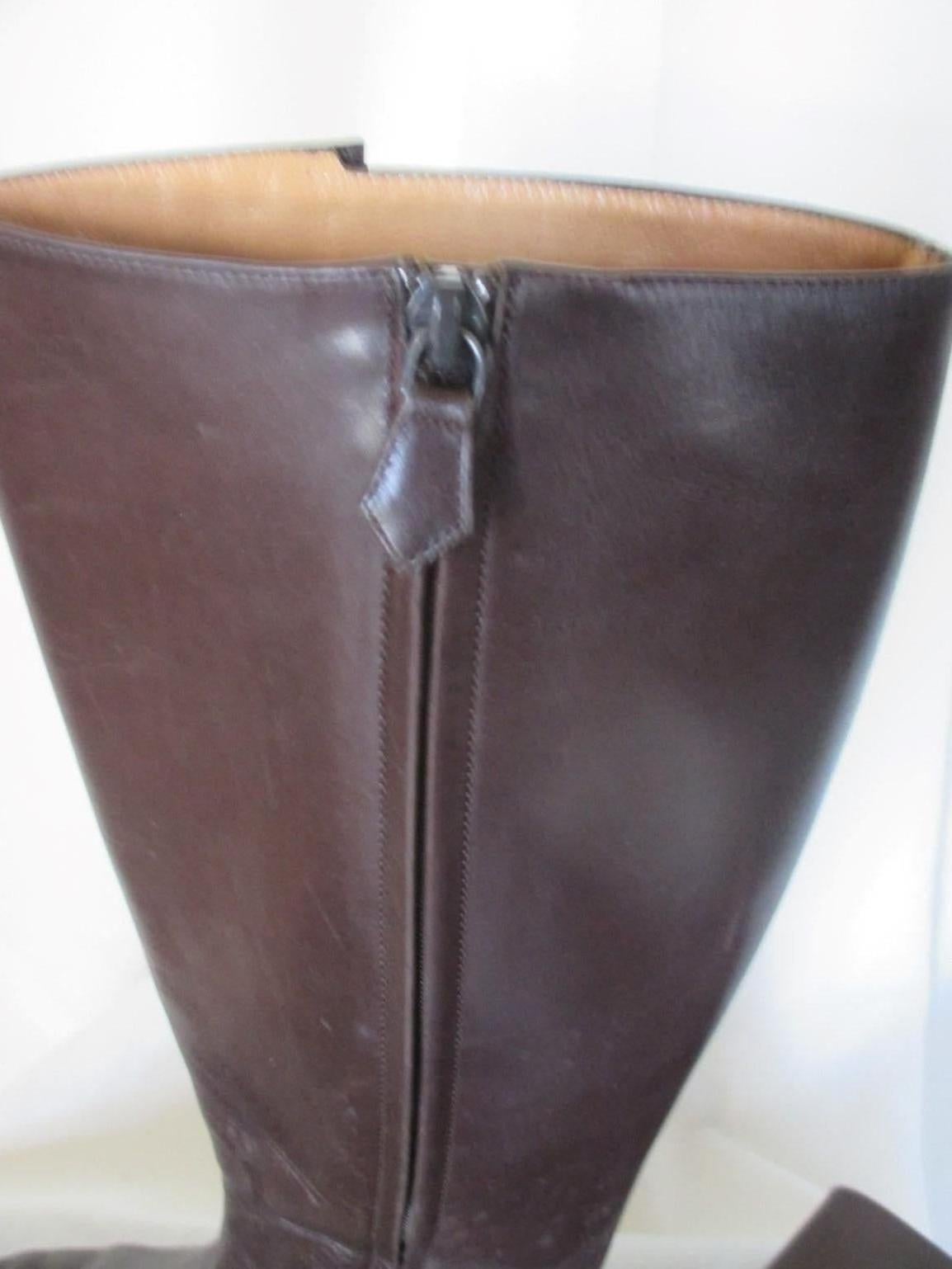 HERMES Paris Brown Leather Boots  In Good Condition In Amsterdam, NL
