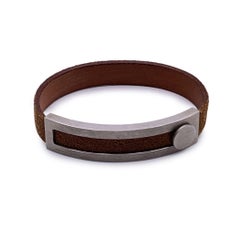 Hermes Paris Brown Leather Pousse Pousse Bracelet Silver Metal