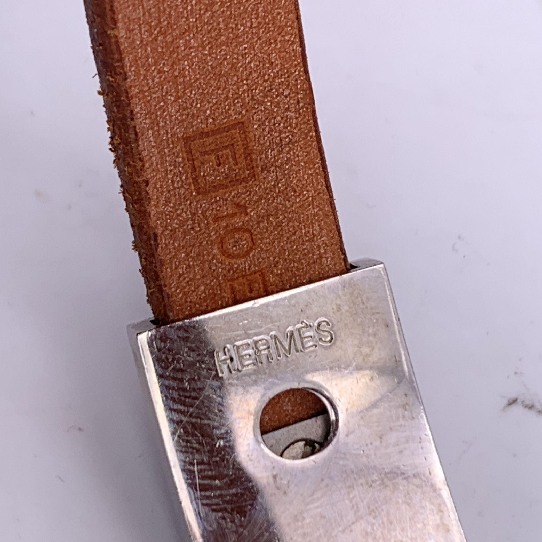 Hermes Paris Brown Leather Pousse Pousse Bracelet Silver Metal For Sale 1