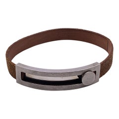 Hermes Paris Brown Brown Leather Pousse Pousse Bracelet Silver Metal