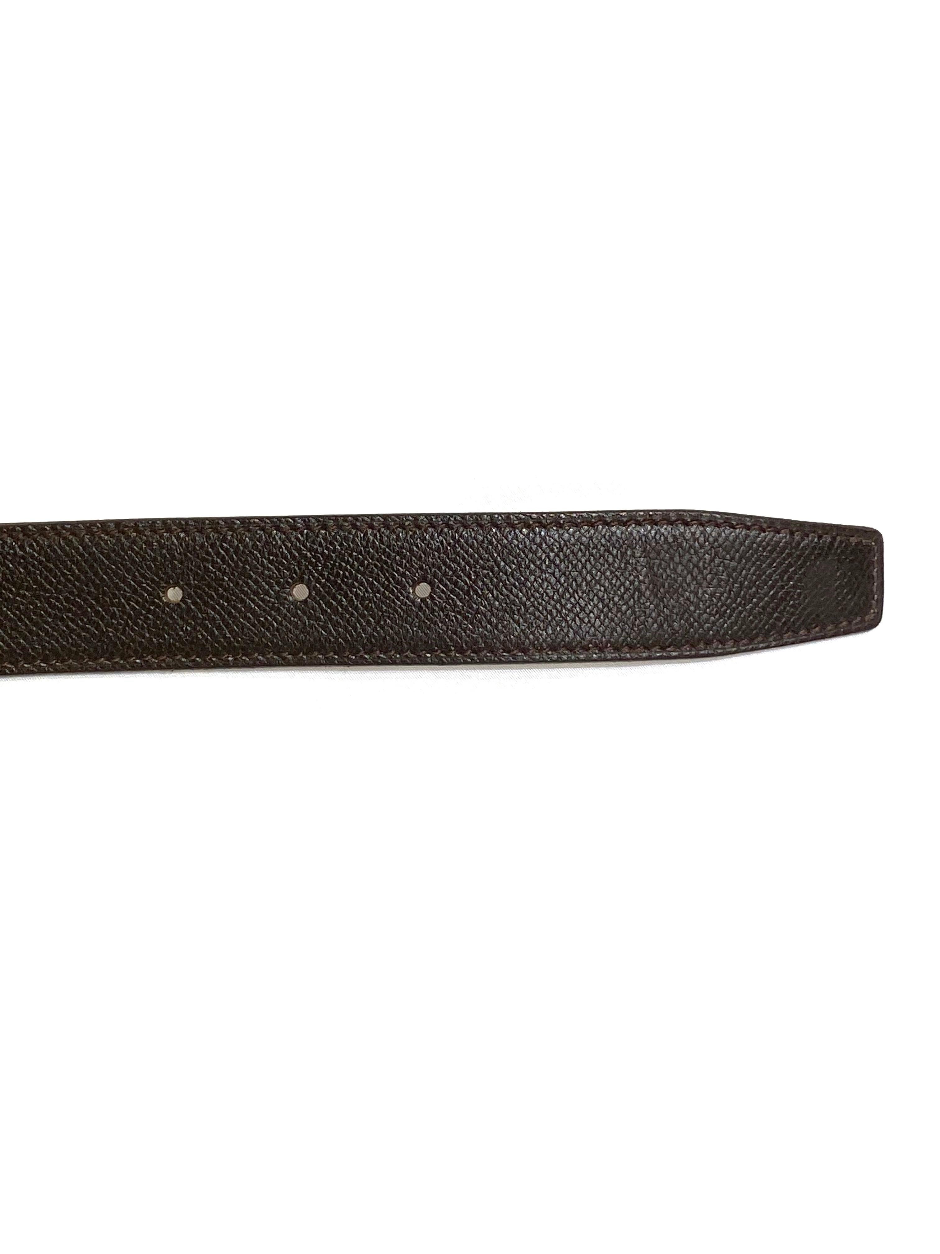 Product details:

Featuring brown calfskin lather strap belt, stamped Hermes Paris Made in France.
