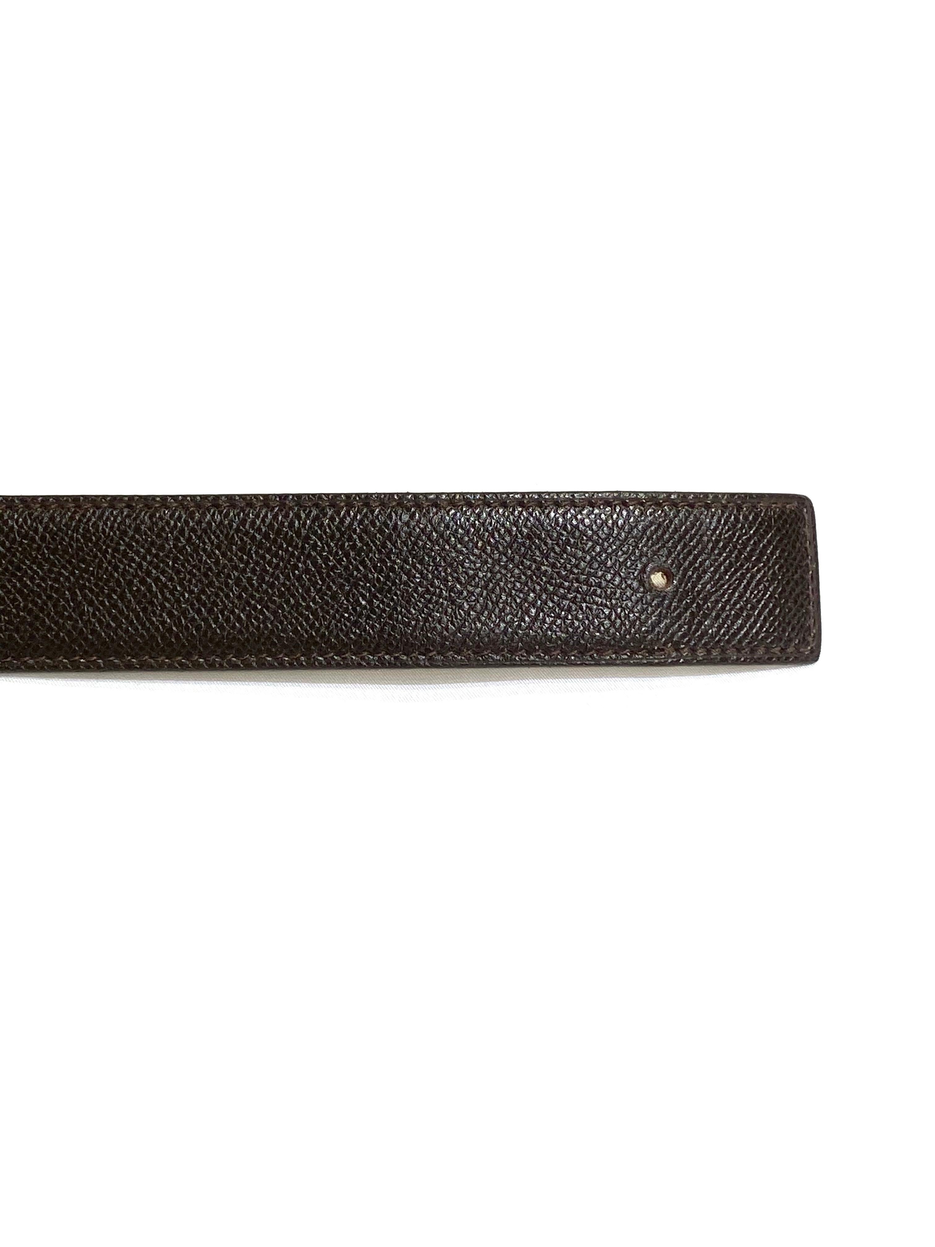 Black Hermes Paris Brown Leather Strap Belt 