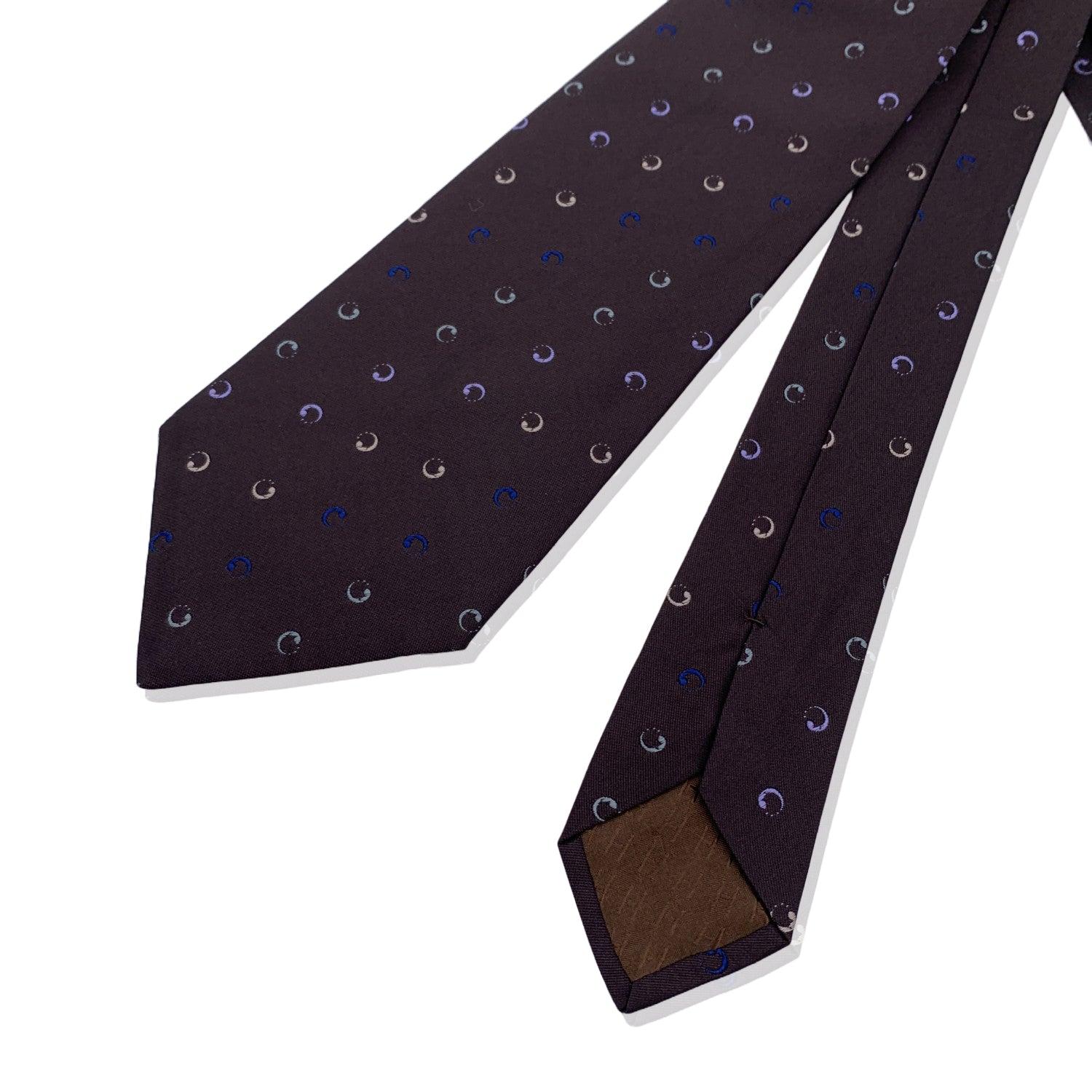 Black Hermes Paris Brown Silk Geometric Round Pattern Neck Tie For Sale