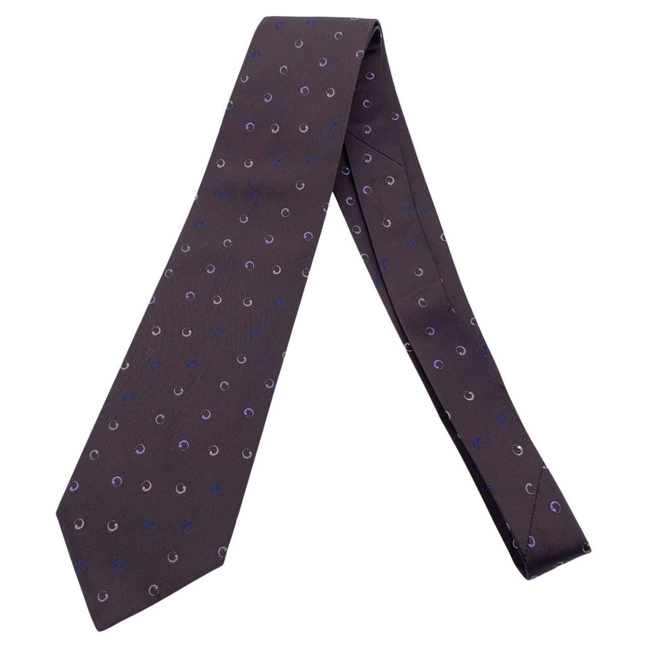 Hermes Paris Brown Silk Geometric Round Pattern Neck Tie For Sale
