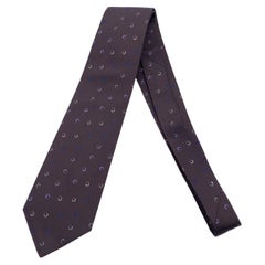 Hermes Paris Brown Silk Geometric Round Pattern Neck Tie