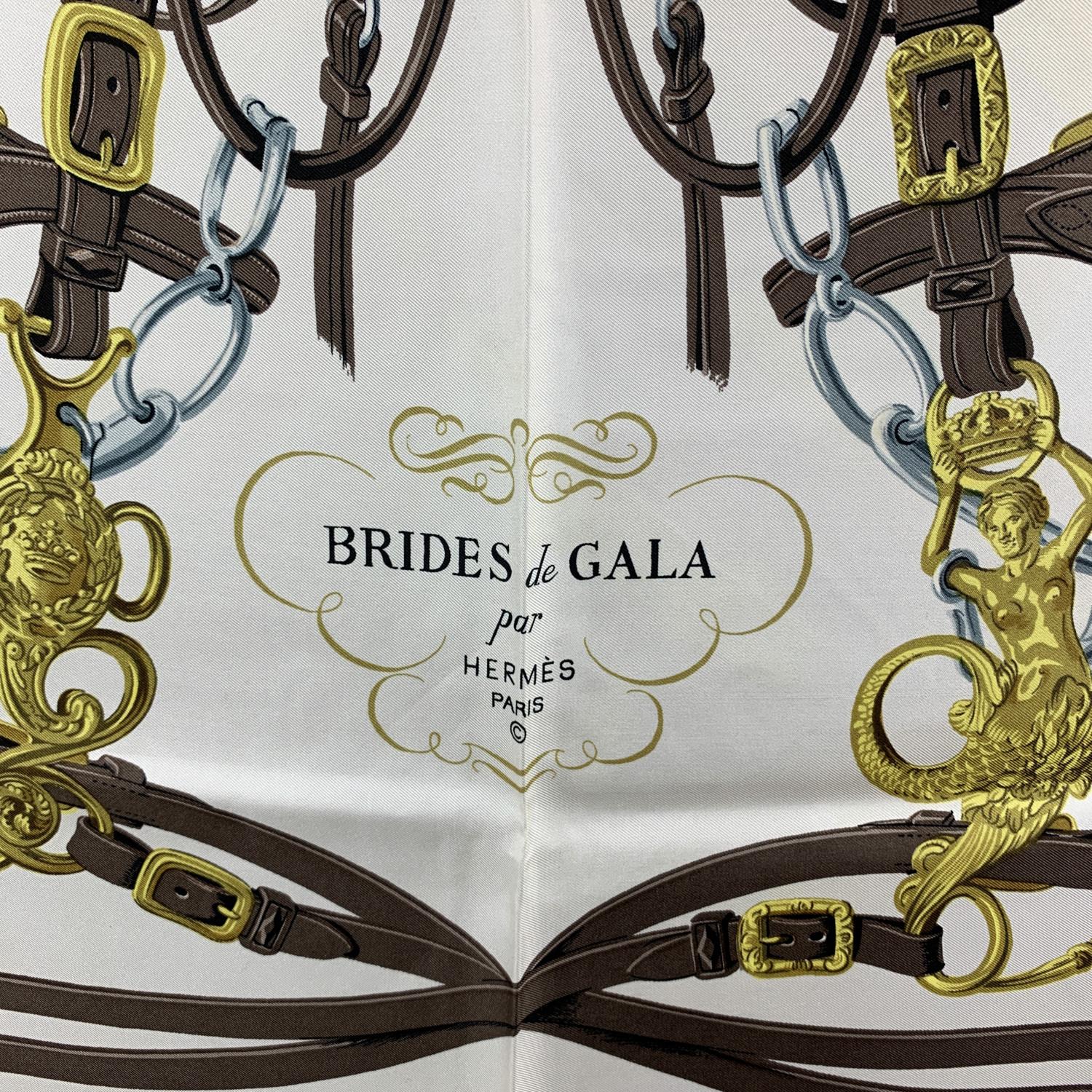 Hermes Paris Brown Vintage Silk Scarf 1957 Brides de Gala Hugo Grygkar In Good Condition In Rome, Rome