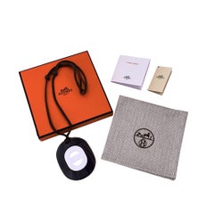 Hermes Paris Brown White Lacquered Wood Fidelio Necklace Oval Pendant