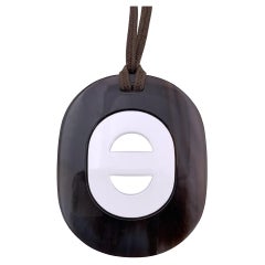 Hermes Paris Brown White Lacquered Wood Fidelio Necklace Oval Pendant