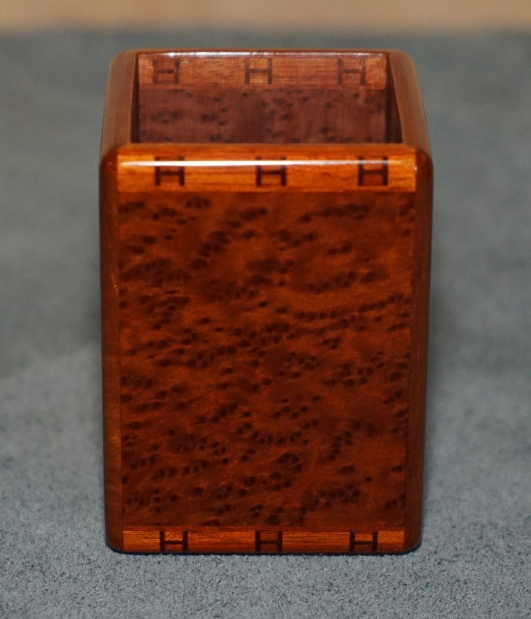 HERMES PARIS BURR and BURL WALNUT and AMBOYNA DESK STATiONERY SET