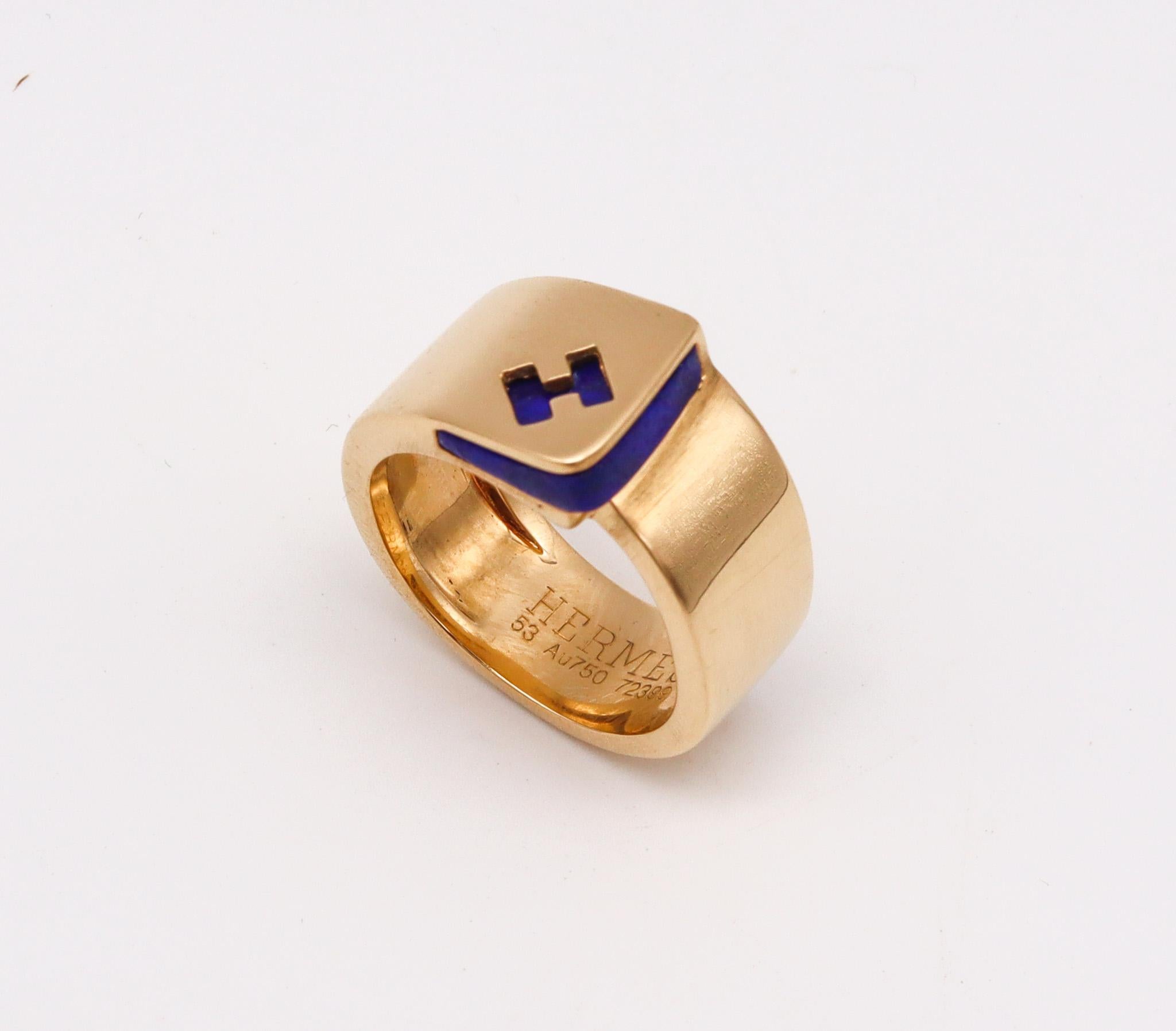 Modernist Hermes Paris Candy H Ring in 18 Karat Yellow Gold with Lapis Lazuli