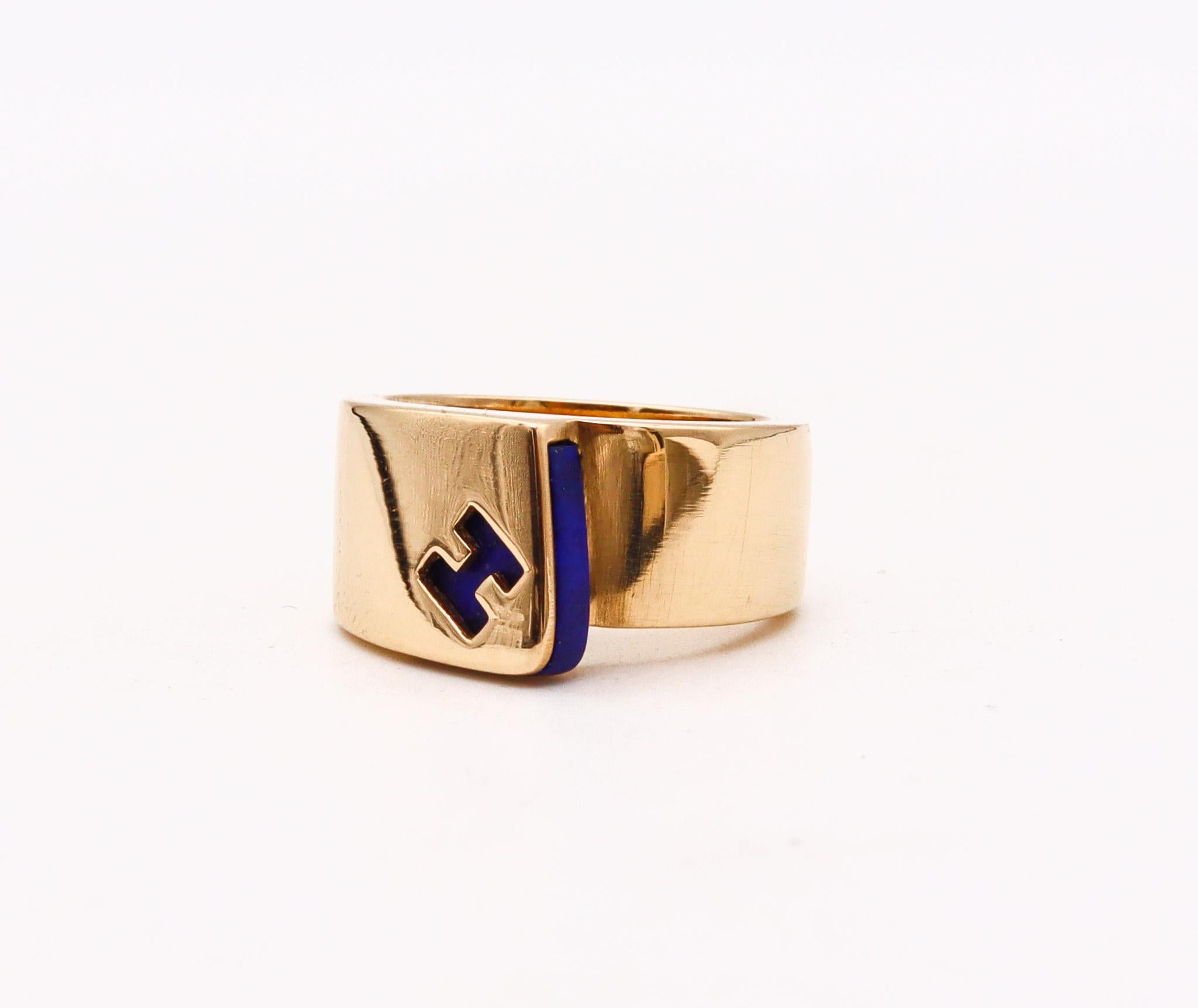 Cabochon Hermes Paris Candy H Ring in 18 Karat Yellow Gold with Lapis Lazuli