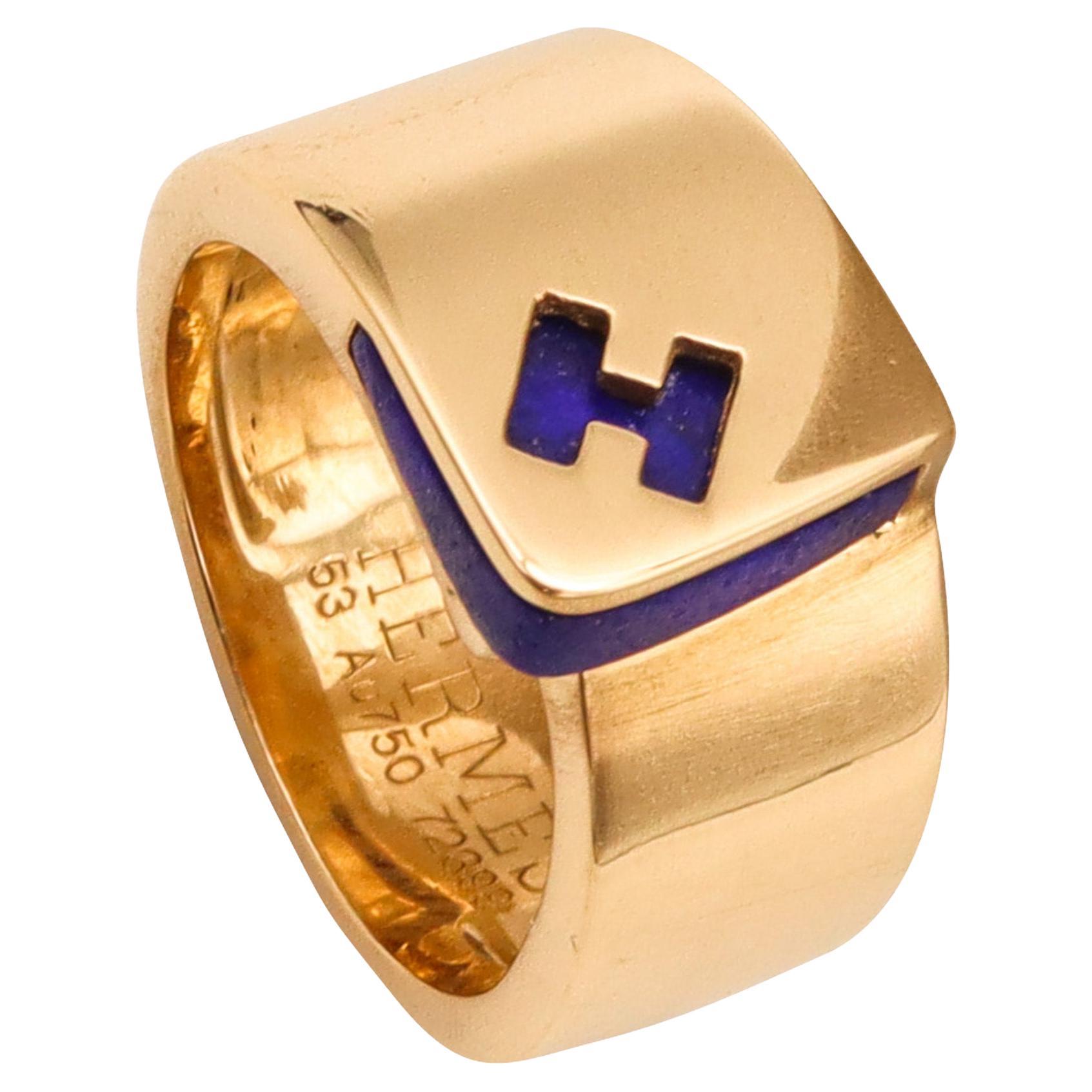 Hermes Paris Candy H Ring in 18 Karat Yellow Gold with Lapis Lazuli