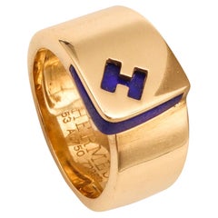 Hermès Paris Candy H-Ring aus 18 Karat Gelbgold mit Lapislazuli