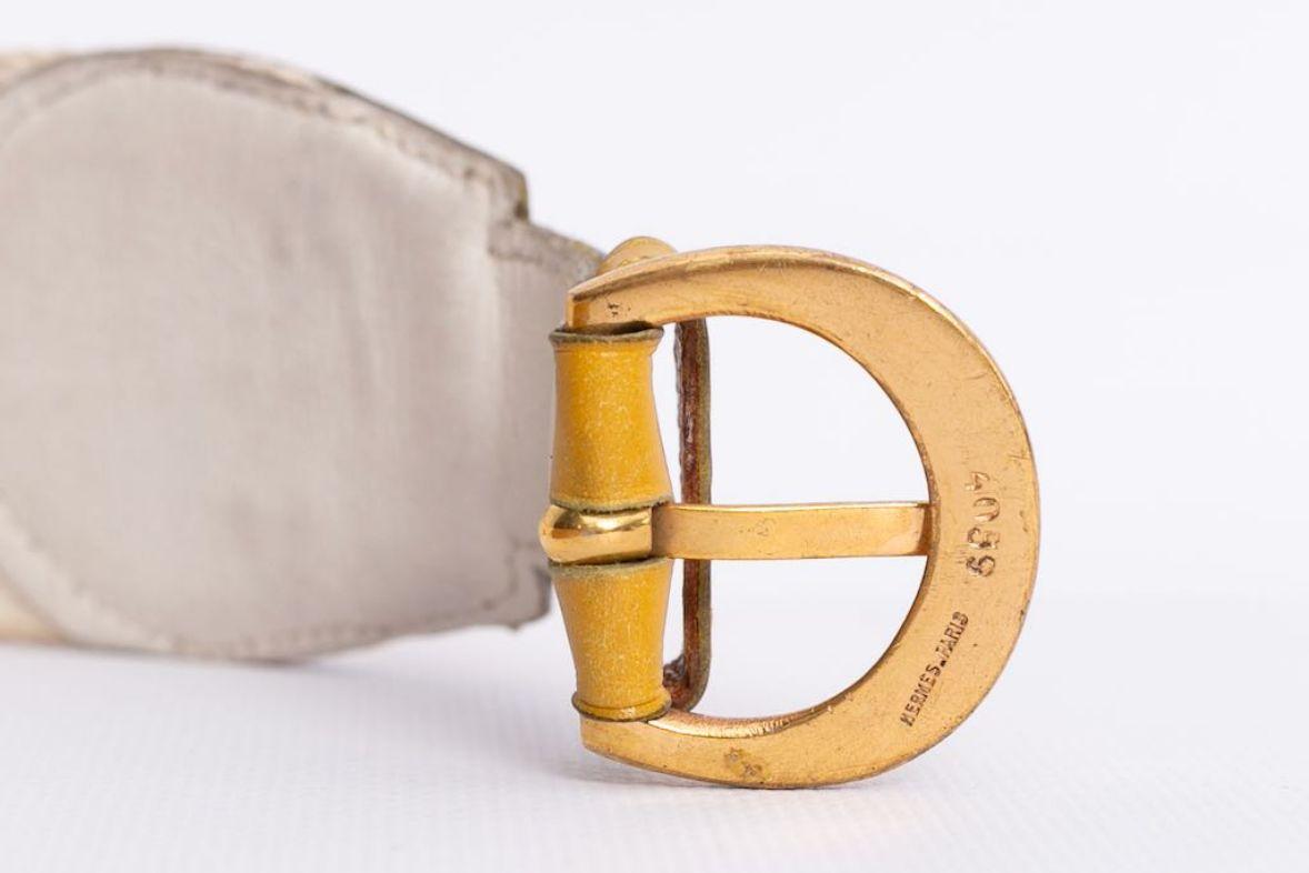 Hermes Paris Canvas Belt in Yellow Leather, Adorned with Gilted Metal Elements For Sale 6