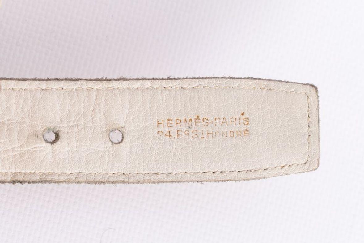 Hermes Paris Canvas Belt in Yellow Leather, Adorned with Gilted Metal Elements For Sale 7