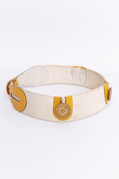Hermes Paris Canvas Belt in Yellow Leather, Adorned with Gilted Metal Elements