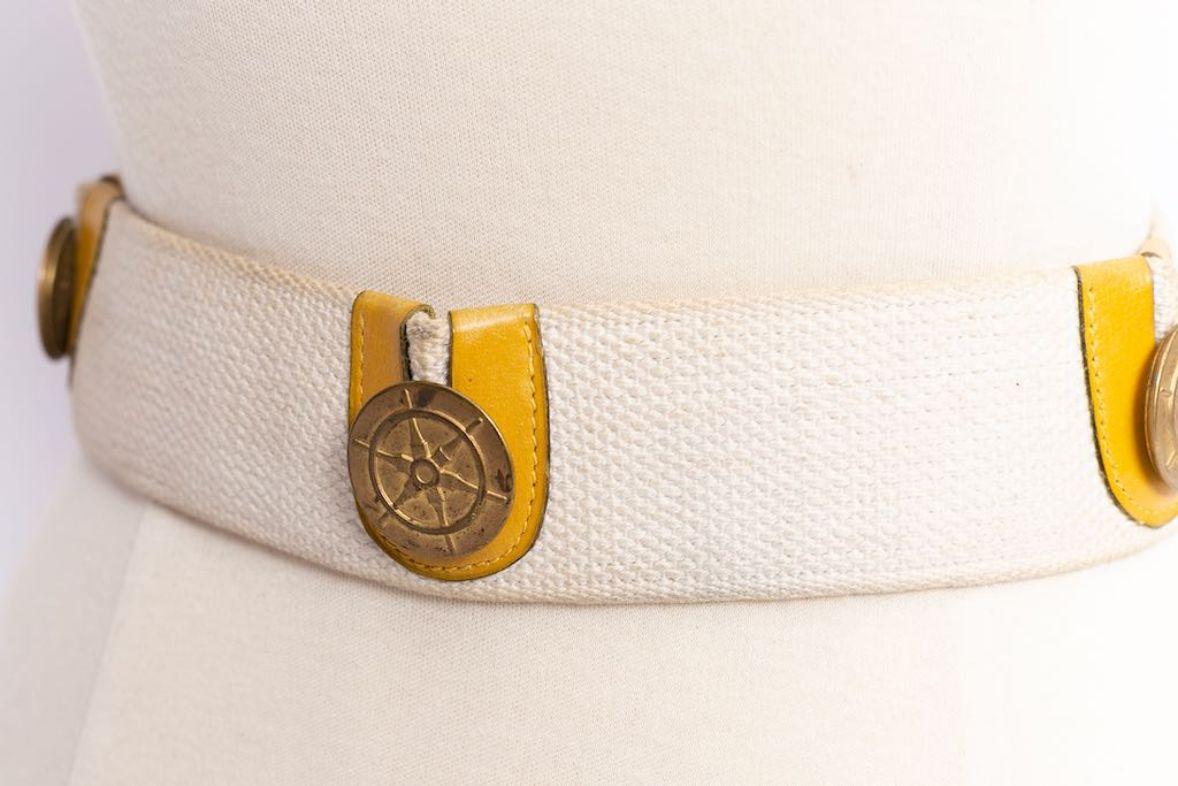 Hermes Paris Canvas Belt in Yellow Leather, Adorned with Gilted Metal Elements For Sale 3