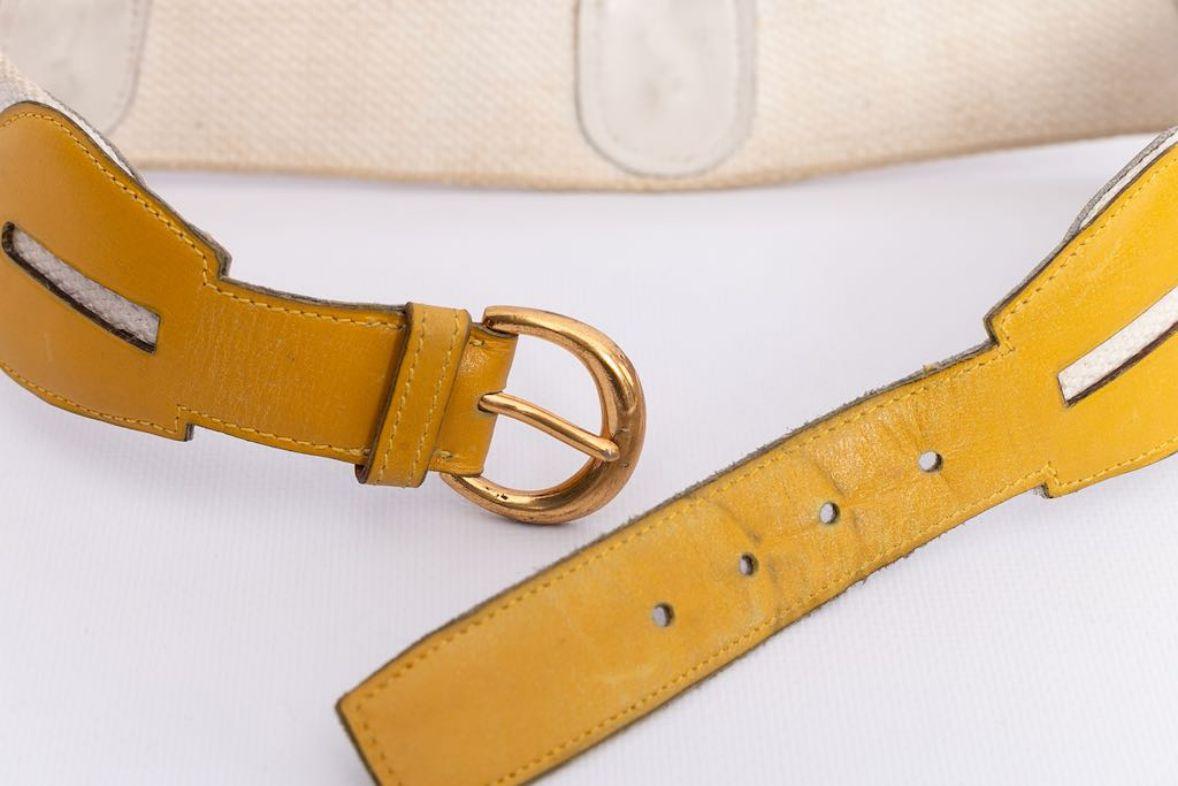 Hermes Paris Canvas Belt in Yellow Leather, Adorned with Gilted Metal Elements For Sale 4