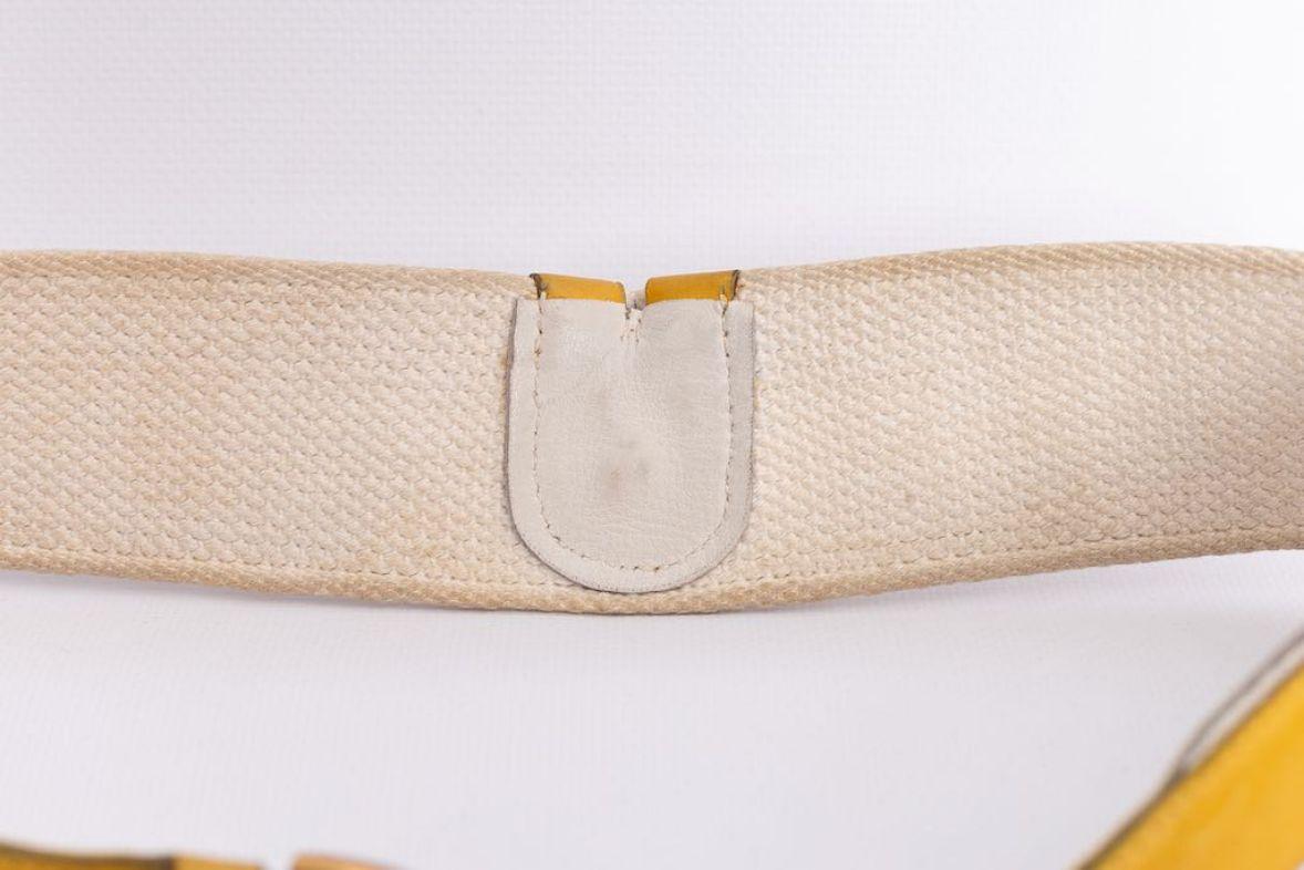 Hermes Paris Canvas Belt in Yellow Leather, Adorned with Gilted Metal Elements For Sale 5