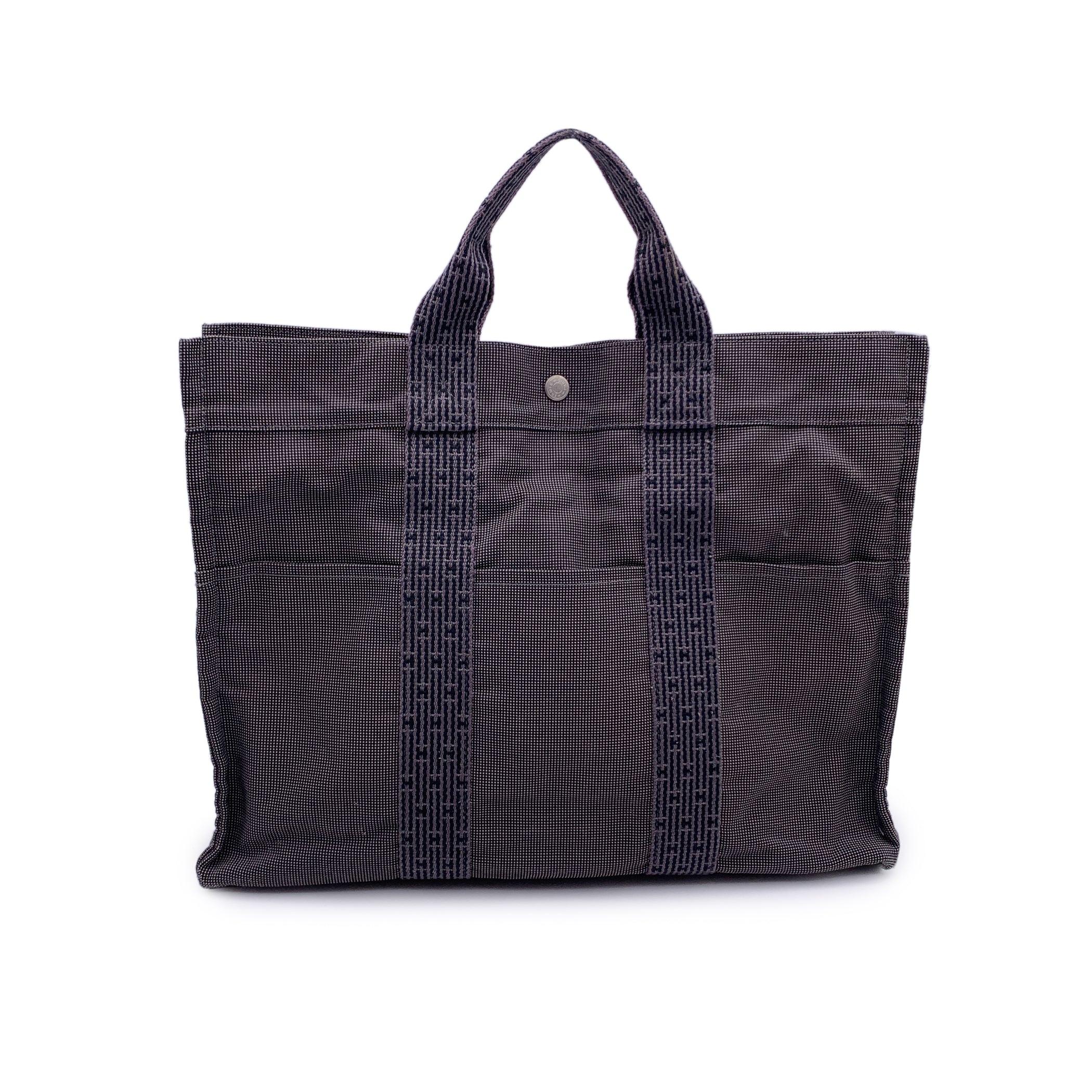 Black Hermes Paris Canvas Her Line Herline MM Yale Tote Bag Handbag