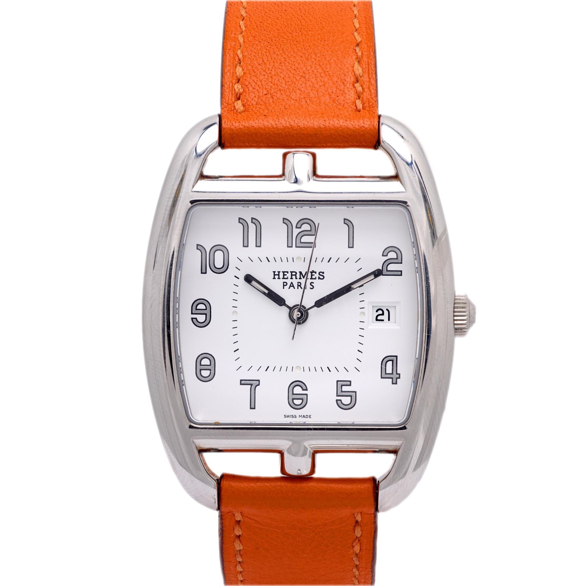 Hermes Paris Cape Code Tonneau watch with leather strap For Sale