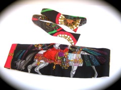 Hermes' Paris Casques et Plumet Silk Cummerbund Bow Tie Set c 1990s