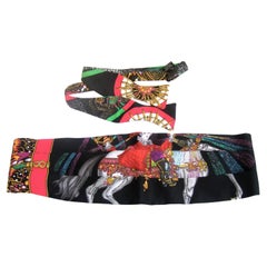 Hermes' Paris Casques et Plumet Silk Cummerbund Bow Tie Set c 1990s