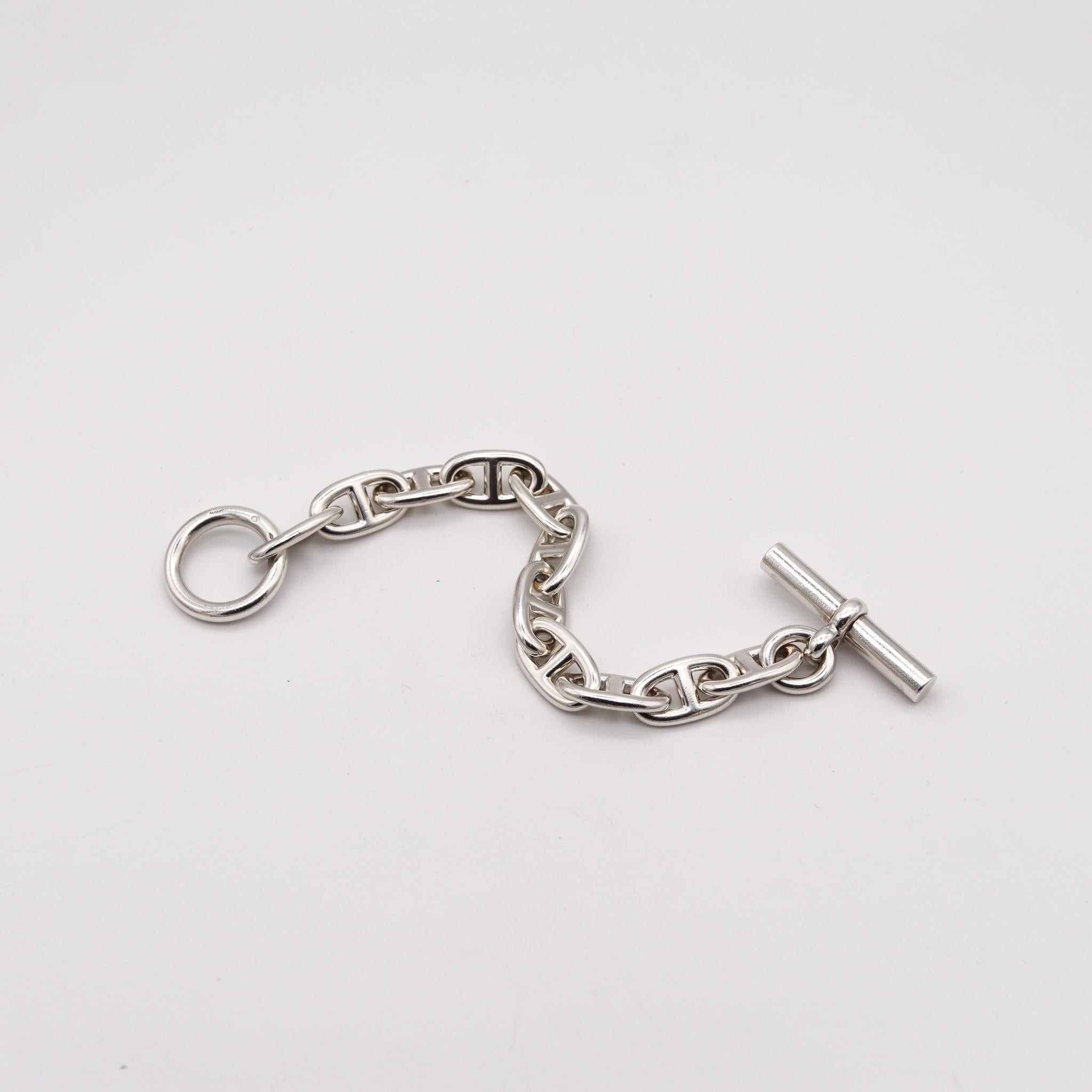 Modernist Hermes Paris Chain D'ancre Links Bracelet in Solid .925 Sterling Silver with Box